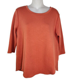 Lior Zofi Paris Top T Shirt Women Small Orange 3/4 Sleeve Tulip Hem Ponte Knit